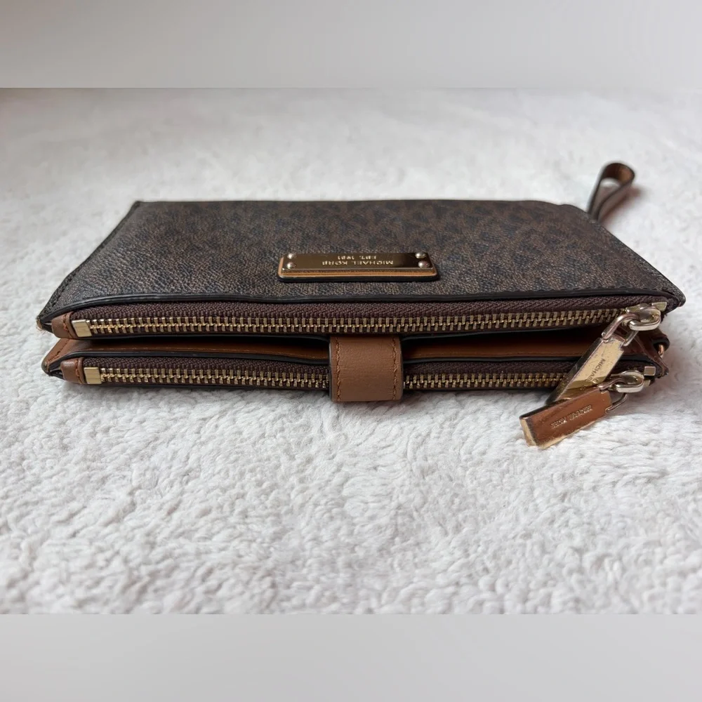 Michael Kors Dark Brown Jet Set Travel Double Zip Wristlet